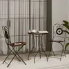 Image de Ensemble De Bistro Mosaïque Terre Cuite Blanc Fer Et Céramique Vidaxl