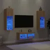 Image de vidaXL Meubles TV Muraux avec Lumières LED 4 pcs Armoires de Télévision Suspendues Meubles Télé Flottants Moderne Chêne 3216578