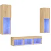 Image de Unités Murales Tv Avec Led 5 Pcs Chêne Sonoma Bois D'ingénierie Vidaxl