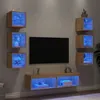 Image de vidaXL Unités Murales TV avec LED 8 pcs Armoires de Télévision Suspendues Meubles Télé de Salon Moderne Chêne Sonoma 3216635