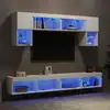 Image de Unités Murales Tv Avec Led 6 Pcs Blanc Bois D'ingénierie Vidaxl