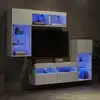 Image de Unités Murales Tv Avec Led 5 Pcs Blanc Bois D'ingénierie Vidaxl