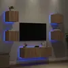 Image de Meuble Tv Muraux 5 Pcs Avec Lumières Led Chêne Sonoma Vidaxl