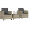 Image de Ensemble De Bistro 3 Pcs Et Coussins Gris Clair Résine Tressée Vidaxl