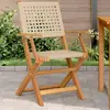 Image de Chaises De Jardin Lot De 2 Beige Bois Massif D'acacia Et Rotin Vidaxl