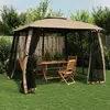 Image de Tonnelle Avec Double Toit Et Parois En Filet Taupe Acier Vidaxl