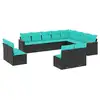Image de Vidaxl salon de jardin avec coussins 12 pcs noir résine tressée