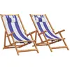 Image de Chaises De Plage Pliantes Lot De 2 Bleu Blanc Tissu Bois Massif Vidaxl
