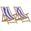 Image de vidaXL Chaises de plage pliantes lot de 2 bleu blanc tissu bois massif chaise longue chaise dextérieur siège 3214490