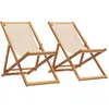 Image de Chaises De Plage Pliantes Lot De 2 Beige Tissu Et Bois Massif Vidaxl