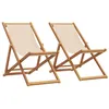Image de vidaXL Chaises de plage pliantes lot de 2 beige tissu et bois massif chaise longue chaise dextérieur siège dextérieur 3214498