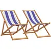 Image de Chaises De Plage Pliantes Lot De 2 Bleu Blanc Tissu Bois Massif Vidaxl