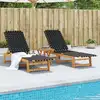 Image de Chaises Longues Lot De 2 Noir Bois D'acacia Solide Et Tissu Vidaxl