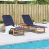 Image de Chaises Longues Lot De 2 Bleu Bois D'acacia Solide Et Tissu Vidaxl