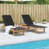 Image de Chaises Longues Lot De 2 Avec Table Noir Bois Massif D'acacia Vidaxl