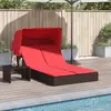 Image de Chaise Longue Double Avec Auvent Et Coussins Marron Poly Rotin Vidaxl