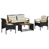 Image de vidaXL Salon de jardin 4 pcs avec coussins noir résine tressée ensemble de canapés dextérieur salon de jardin ensemble 368398