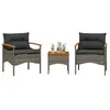 Image de vidaXL Salon de jardin avec coussins 3 pcs gris résine tressée ensemble de canapés dextérieur salon de jardin ensemble 368405