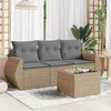 Image de vidaXL Salon de jardin avec coussins 4 pcs beige résine tressée 3221068
