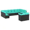 Image de Vidaxl salon de jardin avec coussins 12 pcs noir résine tressée