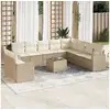 Image de Salon de jardin 11 pcs avec coussins beige résine tressée