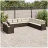 Image de Salon de jardin et coussins 11 pcs marron résine tressée