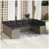 Image de Salon de jardin 9 pcs avec coussins gris résine tressée