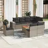 Image de Salon De Jardin 9 Pcs Avec Coussins Gris Résine Tressée Vidaxl
