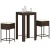 Image de Ensemble De Bar De Jardin 3 Pcs Et Coussins Brun Résine Tressée Vidaxl