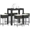 Image de Ensemble De Bar De Jardin 7 Pcs Avec Coussins Noir Poly Rotin Vidaxl