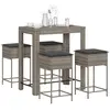 Image de Ensemble De Bar De Jardin 5 Pcs Avec Coussins Gris Poly Rotin Vidaxl
