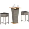 Image de Ensemble De Bar De Jardin 3 Pcs Et Coussins Gris Résine Tressée Vidaxl
