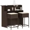 Image de Ensemble De Bar De Jardin 3 Pcs Et Coussins Brun Résine Tressée Vidaxl