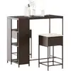 Image de Ensemble De Bar De Jardin 3 Pcs Et Coussins Brun Résine Tressée Vidaxl
