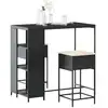 Image de Ensemble De Bar De Jardin 3 Pcs Avec Coussins Noir Poly Rotin Vidaxl