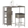 Image de Ensemble De Bar De Jardin 3 Pcs Et Coussins Gris Résine Tressée Vidaxl