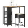 Image de Ensemble De Bar De Jardin 3 Pcs Avec Coussins Noir Poly Rotin Vidaxl