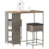 Image de Ensemble De Bar De Jardin 3 Pcs Et Coussins Gris Résine Tressée Vidaxl