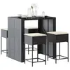 Image de Ensemble De Bar De Jardin 5 Pcs Avec Coussins Noir Poly Rotin Vidaxl