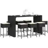 Image de Ensemble De Bar De Jardin 9 Pcs Avec Coussins Noir Poly Rotin Vidaxl