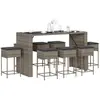 Image de Ensemble De Bar De Jardin 9 Pcs Avec Coussins Gris Poly Rotin Vidaxl