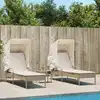 Image de Chaises Longues Lot De 2 Avec Auvents Et Table Beige Poly Rotin Vidaxl