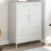 Image de vidaXL Buffet Haut Armoire avec Pieds et Compartiments Placard avec Porte Organisateur de Salle de Séjour Blanc 843113