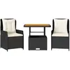 Image de Ensemble De Bistro 3 Pcs Avec Coussins Noir Résine Tressée Vidaxl