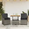 Image de Ensemble De Bistro 3 Pcs Avec Coussins Gris Résine Tressée Vidaxl