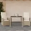 Image de Ensemble De Bistro 3 Pcs Avec Coussins Beige Résine Tressée Vidaxl