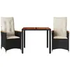 Image de Ensemble De Bistro 3 Pcs Avec Coussins Noir Résine Tressée Vidaxl