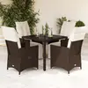 Image de Ensemble De Bistro De Jardin 5 Pcs Coussins Marron Poly Rotin Vidaxl
