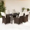 Image de Ensemble De Bistro De Jardin 7 Pcs Coussins Marron Poly Rotin Vidaxl