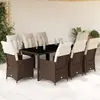 Image de Ensemble De Bistro De Jardin 9 Pcs Coussins Marron Poly Rotin Vidaxl